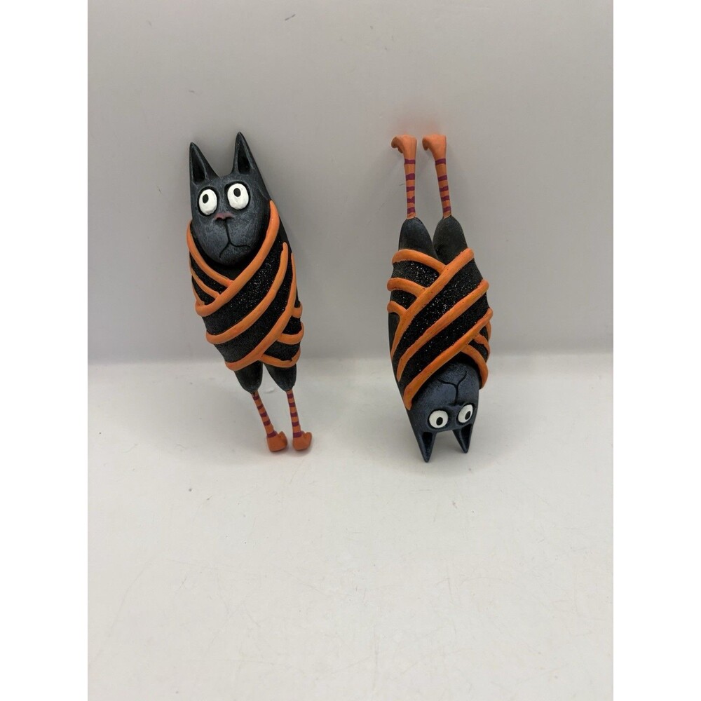Patience Brewster Set Of 2 Beatrice Bat Ornaments Black Orange Striped Glitter
